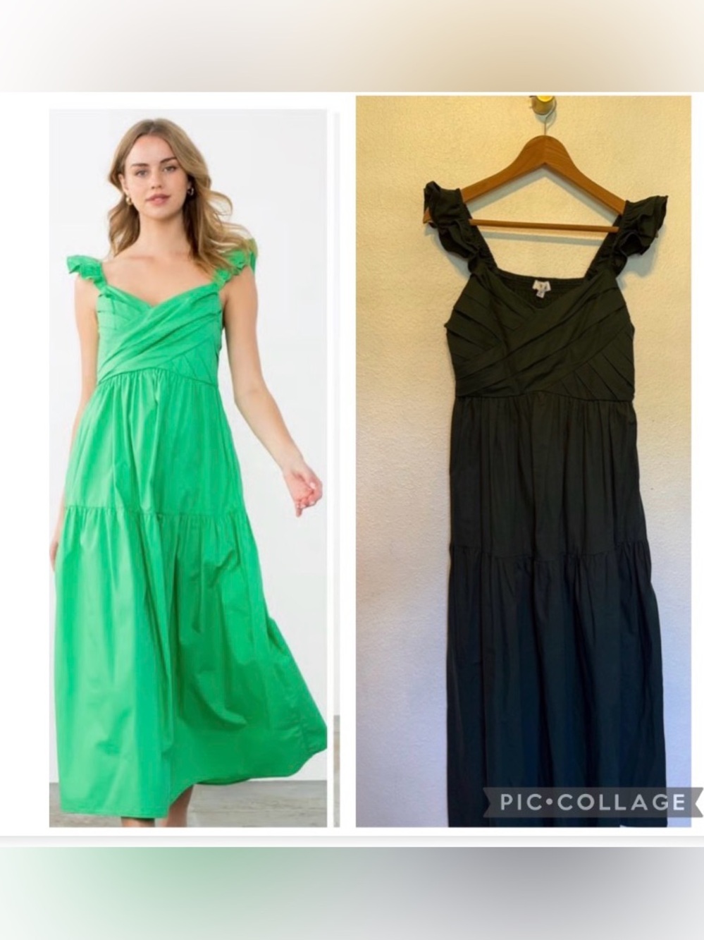 New THML Anthropologie dark forest green Tiered Maxi Dress NWOT med